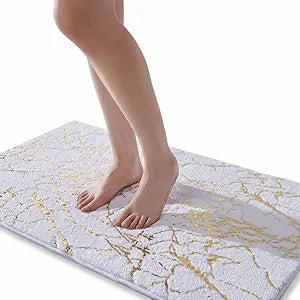 QJHOMO Marble Bathroom Rug White and Gold Decor Bathroom Rugs Non Slip Bath Mat Super Absorbent Microfiber Plush Bathmat Machine Washable Floor Carpet for Tub, Shower, Bedroom (24x36 inch)