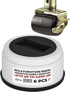 iPrimio Stackable Bed Risers, Fits Caster Wheels - Round, 6 Inch Lift, Heavy Duty 8 Pack, Up to 5000lbs - Raising Blocks, Furniture Risers - Safe, Sturdy Bed Lifts for Dorms, Couches, Tables, Desks