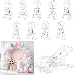 10 Pack Clear Balloon Arch Clips, 3.5" Spring Clamps for Backdrop