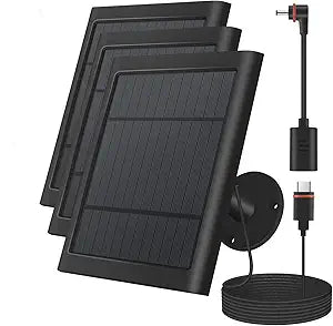 Paodekua 3 Pack 4W Solar Charger for Spotlight & Stick Up Outdoor Cam, Black, High Efficiency, 10FT/3M Long Cable with USB-C to Barrel Plug