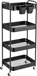 4-Tier Metal Rolling Cart with Wheels,Craft Cart Organizer with Hanging Cup