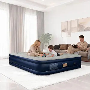 BEBAS Queen Size Air Mattress with Built-in Pump | Fast Inflation & Deflation | 16" Tall Extra High Support | 720lbs Max Weight Capacity | for Home, Camping, Guest & Office Use (Blue)