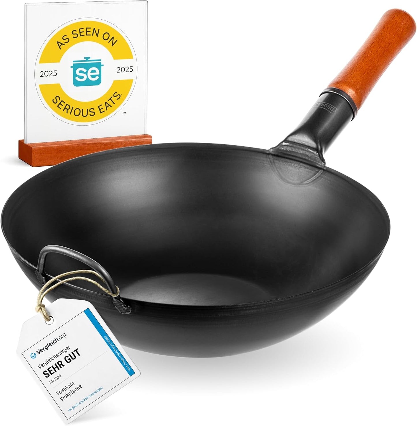 YOSUKATA 13.5" Carbon Steel Wok Pan \u2013 Pre-Seasoned Flat Bottom Pow Wok for Stir Fry, BBQ, Grill & Camping \u2013 Traditional Japanese Chinese Cookware \u2013 Compatible with Induction, Electric, Gas, Open Fire