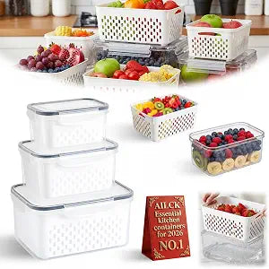 3 Pack Fruit Storage Containers for Fridge with Lids Organizers Basket Refrigerator Colander Kitchen Strainers and Colanders Vegetable Produce Food Glass Washer Airtight Lettuce Keeper Salad