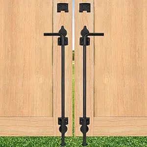 24 Inch Cane Bolt Gate Drop Rod Heavy Duty Gate Hardware, Gate Ground Latch for Wooden Fences, Metal Gates Doors Stopper for Gate Ground, Wrought Iron Gate Latches, Black Finish(2 Pack)