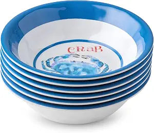 Beach House Crab Melamine All-Purpose Bowls Set of 6, 22 oz., Durable, Shatterproof, Lightweight & Dishwasher-Safe