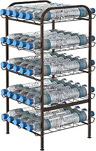 smusei 5 Tier Water Bottle Organizer Vertical Free Standing Storage Shelf Metal Beverage Rack Dispenser Large Capacity Bottled Water Holder Stand for Kitchen Party Pantry, Bronze