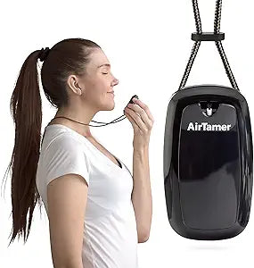 AirTamer Wearable Air Purifier Necklace - Rechargeable Negative Ion Emitter with Black Leather Travel Case for Office, Travel & Everyday Use, Black