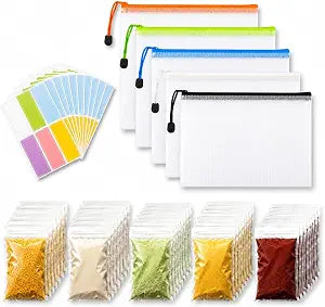 Protein Powder Travel Container Set, 5 Large Zip Bags & 50 Single Serve Bags, Wide Mouth Easy Fill for Gym, Travel & Meal Prep, Portable Supplement Storage