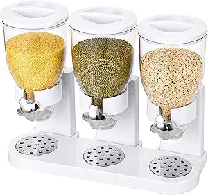 Cereal Dispenser Countertop, 3 Pack 2L/67oz Cereal Dispenser, Airtight Cereal Containers Storage, Rotating White Plastic Dry Food Dispenser, Rice Dispenser, Candy Dispenser for Cereal, Coffee Beans