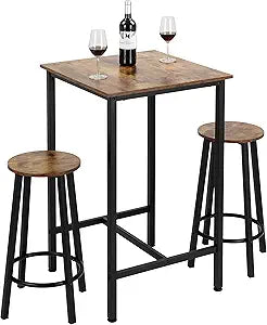 Finnhomy Bar Table Set, 23.6" Pub Table High Top Table, Square Bar Height Table, Bar Table with Stools, Kitchen Table Set for 2, Dining Table Set, Breakfast for Kitchen, Living Room, Rustic Brown