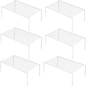 iPEGTOP Set of 6 Large (15.7 x 9.4 Inch) Kitchen Cabinet Organizer Shelf, Wire Freezer Storage Shelves Rack, Rustproof Steel Metal Shelf Riser for Dish Plates Pantry Cupboard Organization, White