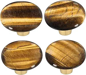 moonsix Set of 4 Oval Shape Crystal Stone Cabinet Drawer Knobs, Healing Chakra Cupboard Handles Decoration, Tigers Eye Stone