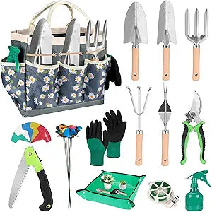 62-Piece Heavy-Duty Garden Tool Set, Complete Garden Tool Kit with Stainless Steel Shovel, Repotting Mat, Pruning Shear&Durable Gardening Tool Bag, Gardening Gift SetIdeal Gift for Women/Men/Beginner