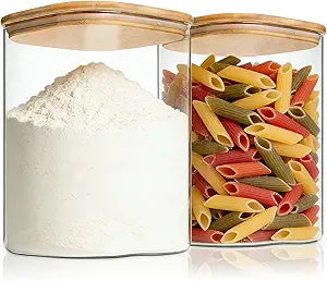 KEYWING 115oz Glass Food Storage Containers with Bamboo Lids, 2 Pack Large Square Airtight Glass Jars for Flour, Sugar, Cereal, Rice, Pasta & Coffee Beans