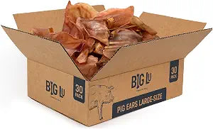 Big Lu Whole Pig Ears for Dogs, Bulk 30 Count, All-Natural Single-Ingredient Pork Treats for Medium and Large Dogs, Easily Digestible, Supports Joint Health with Glucosamine and Chondroitin