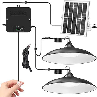 Solar Shed Light Indoor Outdoor, Dual Lamp 2000LM Daytime Available Pendant Light with Pull String, Dusk to Dawn, 3 Lighting Modes Solar Lights Indoor, Waterproof for Barn, Gazebo, Shop, Garage