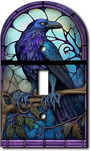 Stained Glass Look Crow - Single Gang Light Switch