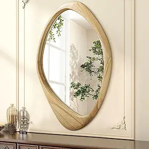 AAZZKANG Large Wall Mirror with Irregular Wood Framed 28"x20" Decorative Asymmetrical Hanging Mirrors for Bathroom Bedroom Living Room Entryway