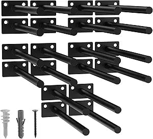 LEOPO Black 20-Pack 8 inch Floating Shelf Brackets, Hidden Shelf Bracket for Wood, Concealed Blind Shelving Support,Invisible Coated Brackets for DIY Decorative,Fit for Kitchen, Bathroom,Study Room