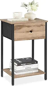 VASAGLE Nightstand, Side Table with Fabric Drawer, 24-Inch Tall End Table with Storage Shelf, Bedroom, Toasted Oak ULGS021B50