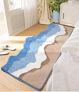 Blue Ocean Wave Bath Mat, Cute Coastal Beach Theme Decor,Non Slip Washable Bathroom Rugs Bath Mats for Bedroom Bathroom Hallway Home Decor Indoor Doormat Shower Mat (A, 1.6ftx4ft)