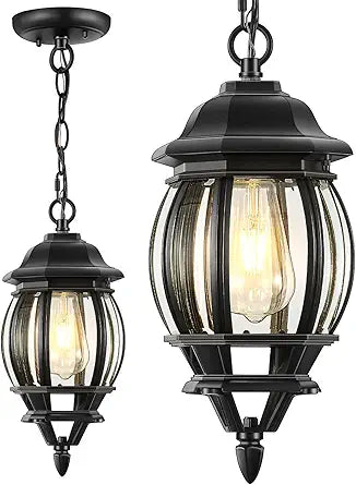 VIANIS Black Outdoor Pendant Light, Aluminum Hanging Exterior Lights with Waterproof, Outdoor Ceiling Lights for Porch Anti-Rust, Adjustable Outside Chandelier Lantern for House, Door