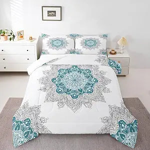 Erosebridal Teal Mandala Comforter Set King Size 3 Piece Bedding Set