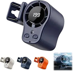 Car Clip on Air Conditioner Fan with LED Display, 360 Rotation, 199 Speeds, Cooling Technology, USB Rechargeable Personal Fan, Hands-Free Clip on Fan for Cars, Work, Camping (Dark Gray)
