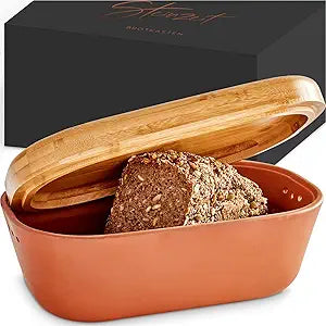 Steinzeit Bread Box Made from Breathable Terracotta (9.8x5.1x3.9 inches) - Keeps Bread Fresh Longer - Bread Box for Kitchen Countertop - Bread Storage for Homemade Sourdough Bread