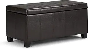 SIMPLIHOME Dover Storage Ottoman Bench - 36 inch Wide Upholstered Vegan Leather Rectangular Lift-Top Ottoman in Tanners Brown, Contemporary Bench for Living Room with Safety Hinges