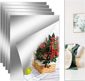6PCS 8''x6'' Self Adhesive Acrylic Mirror Tiles Non Glass Mirror Paper