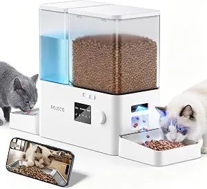 ROJECO Automatic Cat Feeder with Camera,1080P HD Video & Night Vision,5G WiFi App Control Timed Pet Feeded,2-in-1 5L Dog Food Feeder & 3.5L Water Dispener with Removable Stainless Steel Bowl