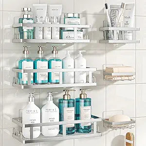 Youvip 6 Pack Shower Shelves, No Drilling Shower Organizers, Silver