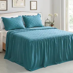 CHIXIN Ruffle Skirt Bedspread - 30" Long Drop, Shabby Chic Style Bedding, Lightweight, 3 Piece Set, Full Size, Lagoon