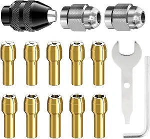 Drill Chuck Collet Set for Dremel, 15PCS Chuck Collet Kit, 0.8-3.2mm Shank Replacement 4486 Rotary Tool Keyless Quick Change Chuck Accessory with Replacement 4485 Brass Collet Metal Nut