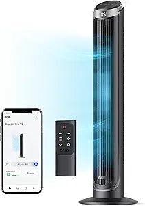 DREO Smart Tower Fan for Bedroom, 90┬░ Oscillating 40" Standing Fan, 26ft/s High-Speed 5 Speeds 4 Modes, Quiet Room Floor Fans, Touch/Remote/APP & Voice Control, Work with Alexa, 12H Timer, Silver