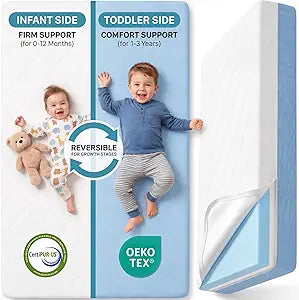 Dual Sided Baby Crib Mattress, 5 Inch Thick Soft & Firm Memory Foam Breathable Toddler Mattress, 4 in1 Standard Baby Bed Mattresses with Removable Washable Cover 52x27.6x5 - Blue