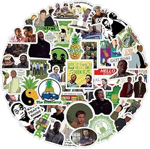50Pcs Psych Merchandise Stickers Pack, TV Show Vinyl Waterproof Stickers for Water Bottles,Laptop,Skateboard,Phone,Bumper,Car Decals for Party Decorations