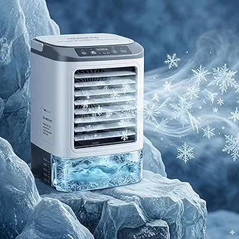 4-in-1 Mini Air Conditioner, 2026 Upgraded Portable Small Portable AC, Evaporative Air Cooler with Ice Cubes Mold/900ML Tank/2 Sprays Modes, Quiet Personal AC Fan for Bedroom, Office, Room, Car