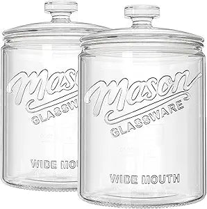 2 Pack 1 Gallon Glass Cookie Jar with Lid, Glass Canisters for Pantry Organizers & Storage, Wide Mouth Mason Jar for Flour Sugar, Sourdough Starter, Coffee, Dog Treat, Apothecary, Laundry Room