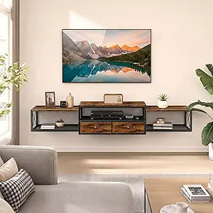 HavenlyYouth 55" Floating TV Stand, Modern Entertainment Center, Wall-Mounted Media Console Shelf for Under TV Storage, TV Cabinet for Living Room, Bedroom, Rustic Brown
