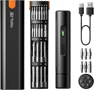 MrToNo Electric Screwdriver Set, Power Screwdriver with 33 Magnetic Bits, 3 Torque Settings, 1500mAh Rechargeable Cordless Screwdriver, Max 5 N.m, LED Light, for DIY Projects, Electronics, PC