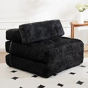 Folding Sofa Bed, Folding Chair Bed with Pillow, Convertible Lazy Sofa Bed with High-Density Support Foam, Fold Out Chair for Small Spaces Living Room Bedroom, Black