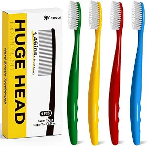 Huge Head Toothbrush,Hard & Firm Toothbrush for Adults 4 Pack