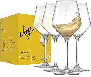 JoyJolt Layla White Wine Glasses, Set of 4 Italian Glasses, 13.5 oz Clear Made in Europe