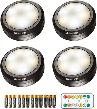 Puck Lights with Remote, Wireless LED Puck Light for Kitchen,Battery Operated Under Cabinet Lights, Under Counter Lighting Dimmable, Stick On Lights for Kitchen Shelf Counter Black (4pack)