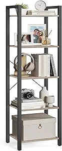 VASAGLE 5-Tier Bookshelf, Bookcase with Steel Frame, Book Shelf for Living Room, Home Office, Study, 11.8 x 15.7 x 60.2 Inches, Industrial Style, Heather Greige and Ink Black ULLS100B02