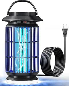 Bug Zapper Outdoor, 4000V Electric Mosquito Zapper, Fly Killer with Built-in Night Light, Insect Fly Trapper with Waterproof ABS Shell for Home, Patio & Garden, Indoor/Outdoor Use, Black