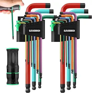 GURADESIGN 19-Piece Allen Wrenches Set, Hex Key Set,Metric and SAE Allen Key Set Extra Long with Ball End T-Handle, MM(1.5mm-10mm),SAE(5/64"-3/8") Chrome Vanadium Steel